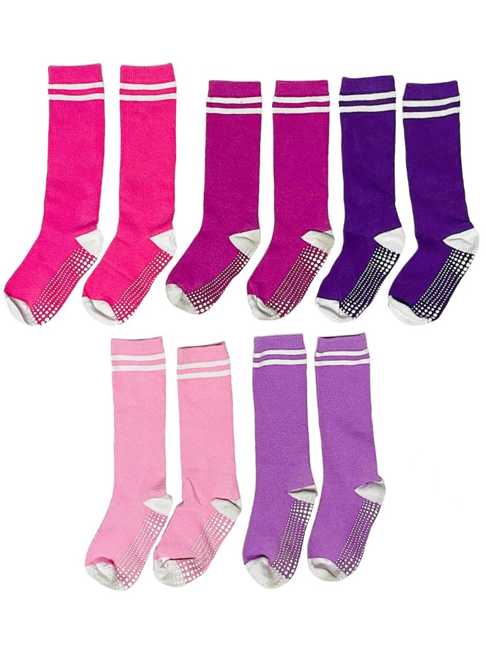 Girls Grip Knee High Socks 5 Pack Pink Purple LA Active 7-9Y